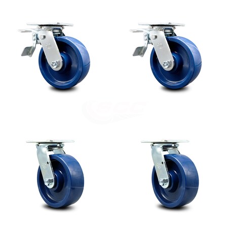 Service Caster 6 Inch Solid Polyurethane Caster Set with Ball Bearing 2 Total Lock Brake SCC SCC-TTL30S620-SPUB-2-S-2